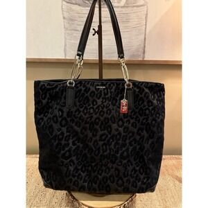 Coach Madison Chenille Black Grey Ocelot Fabric Tote 26639 Dust Bag Y2K Rare